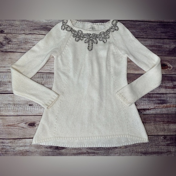 Angel of the North Anthropologie White Ivory Sweater Wool Mohair Blend Small. - Picture 1 of 3
